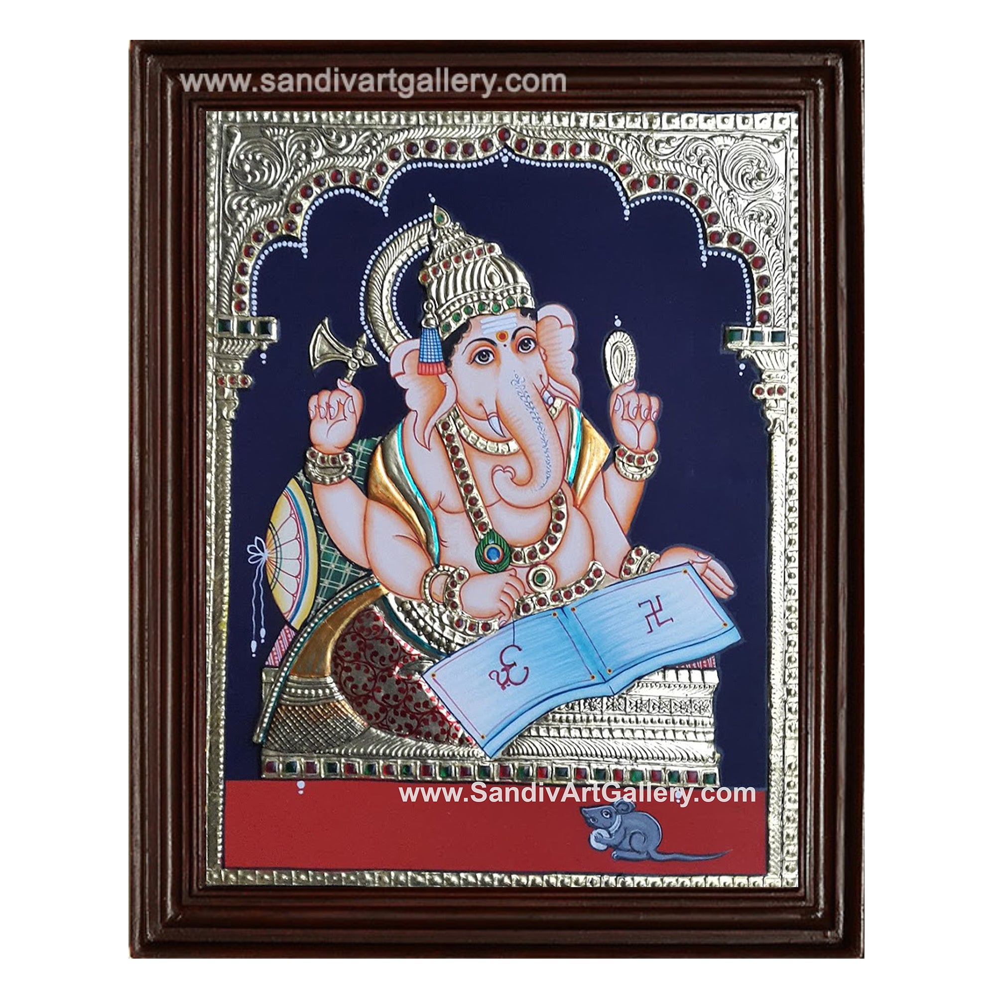 Ganesha Writing Book Tanjore Painting