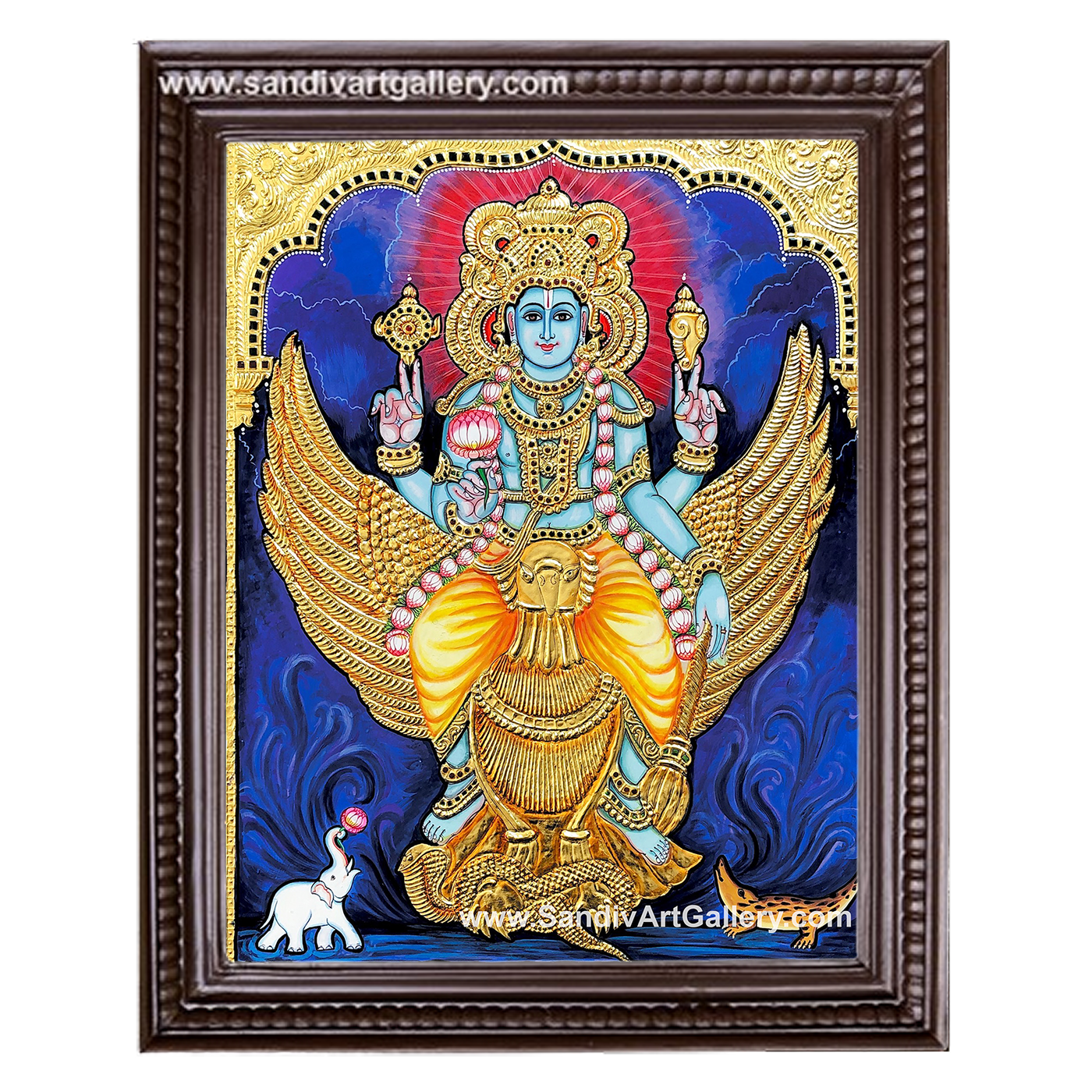 Vishnu on Garudar Tanjore Painting