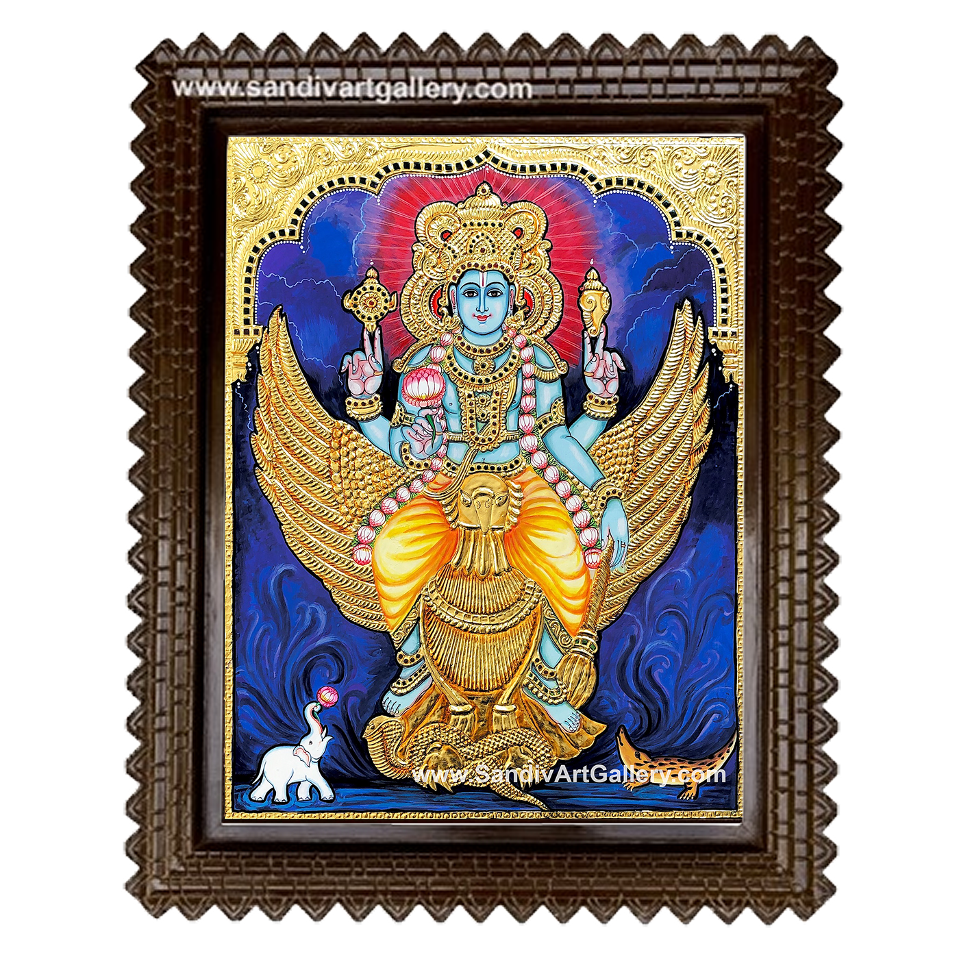 Vishnu on Garudar Tanjore Painting