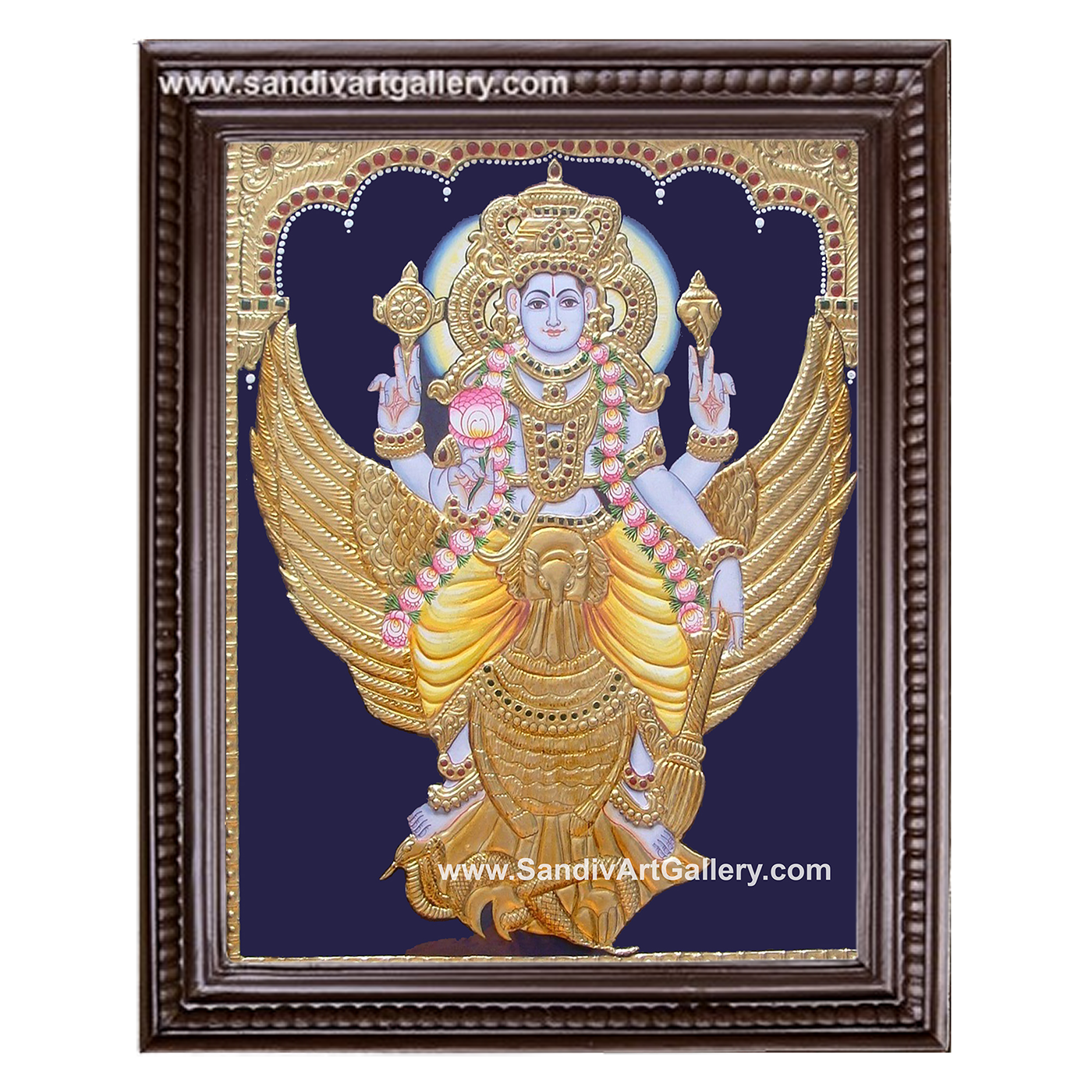 Vishnu on Garudar Tanjore Painting 1