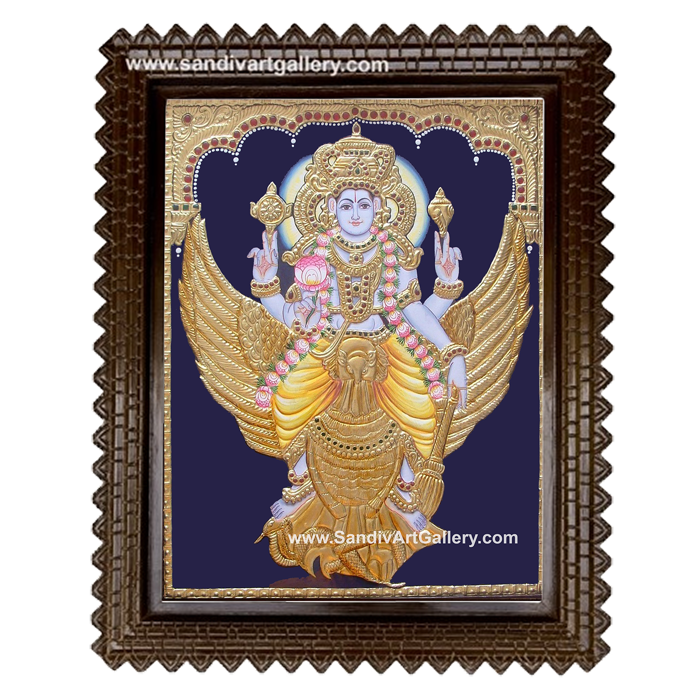 Vishnu on Garudar Tanjore Painting 1
