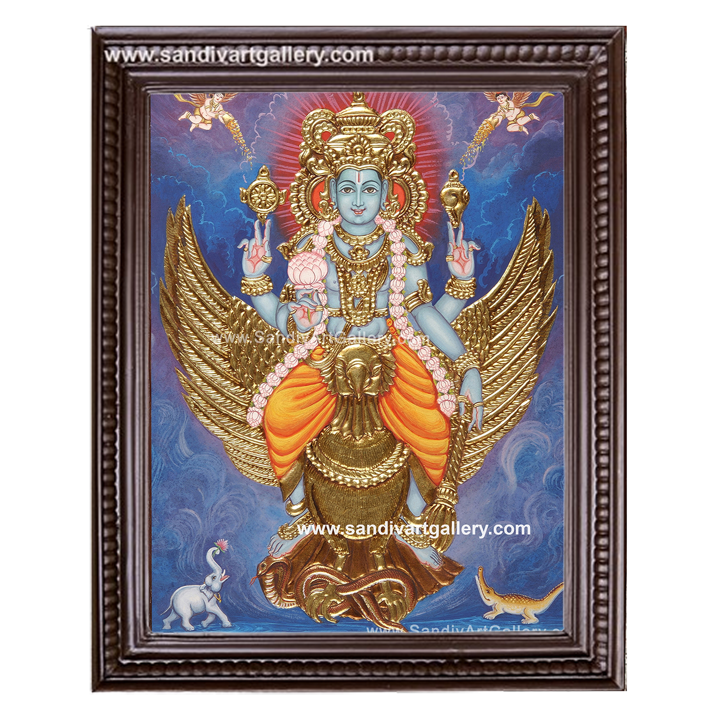Vishnu on Garudar Tanjore Painting 2