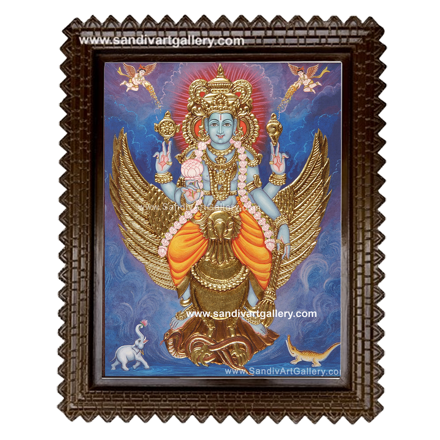 Vishnu on Garudar Tanjore Painting 2