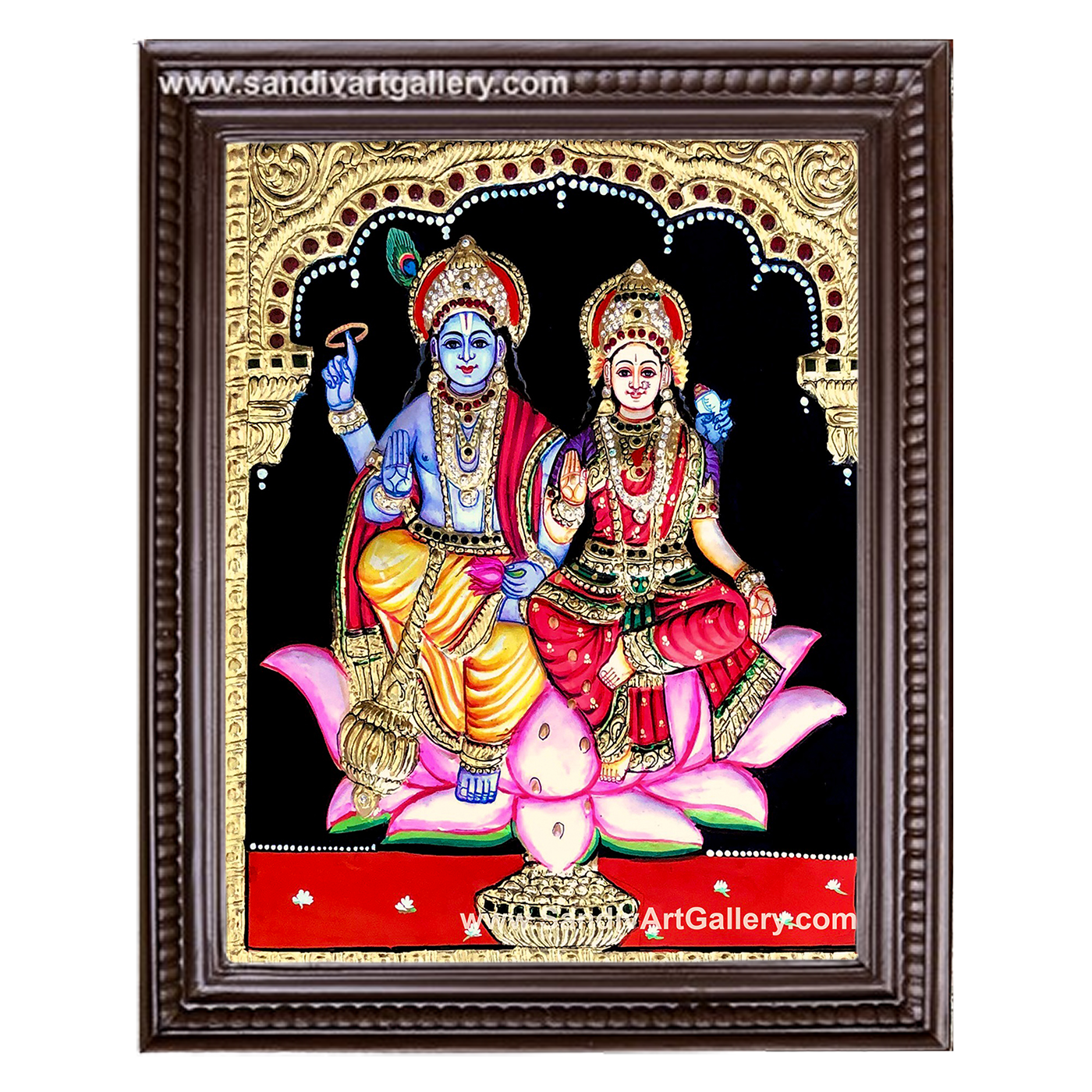 Vishnu and Lakshmi 2D Embossed Tanjore Painting