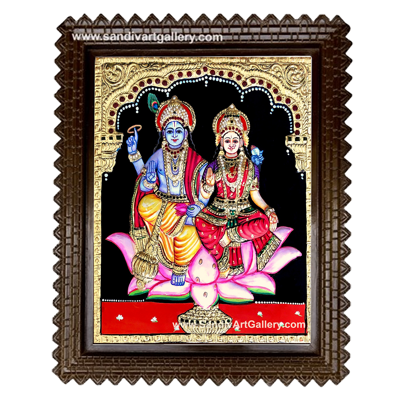 Vishnu and Lakshmi 2D Embossed Tanjore Painting