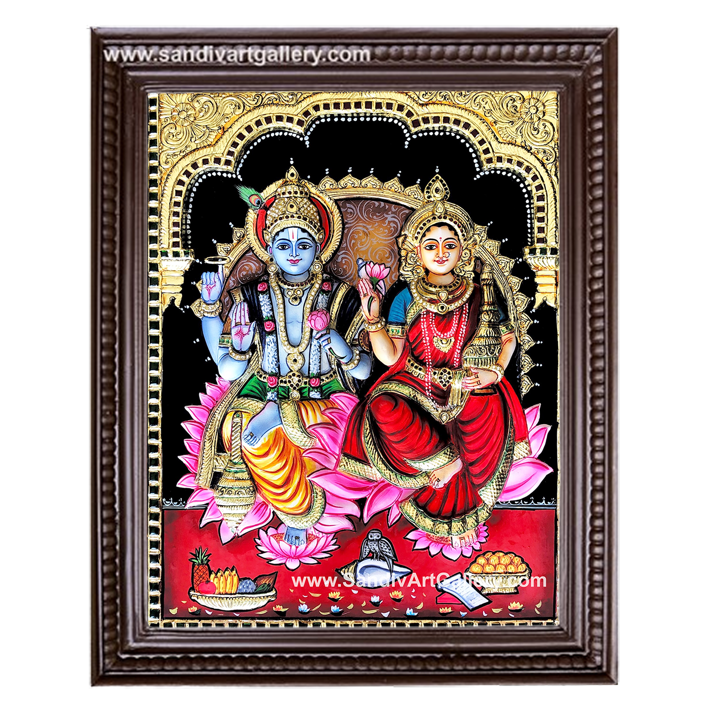 Vishnu Lakshmi 3D Embossed Tanjore Painting