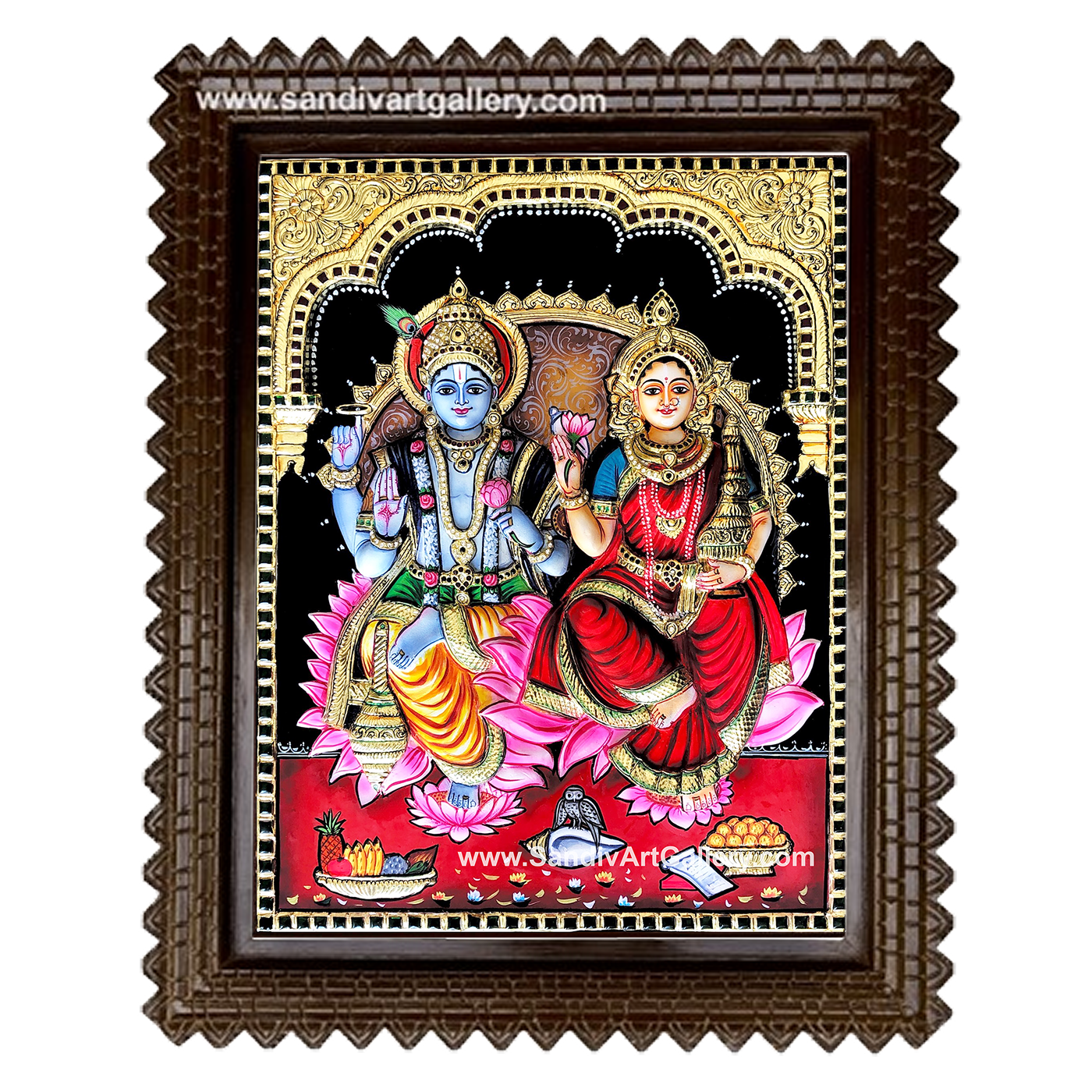 Vishnu Lakshmi 3D Embossed Tanjore Painting