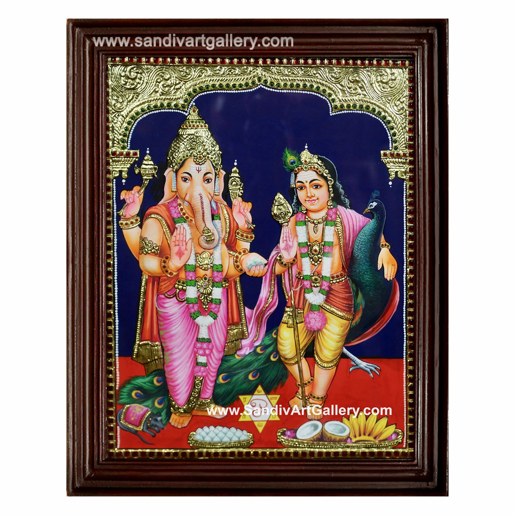 Ganesha Subramanya Swamy 2D Embossed Tanjore Painting