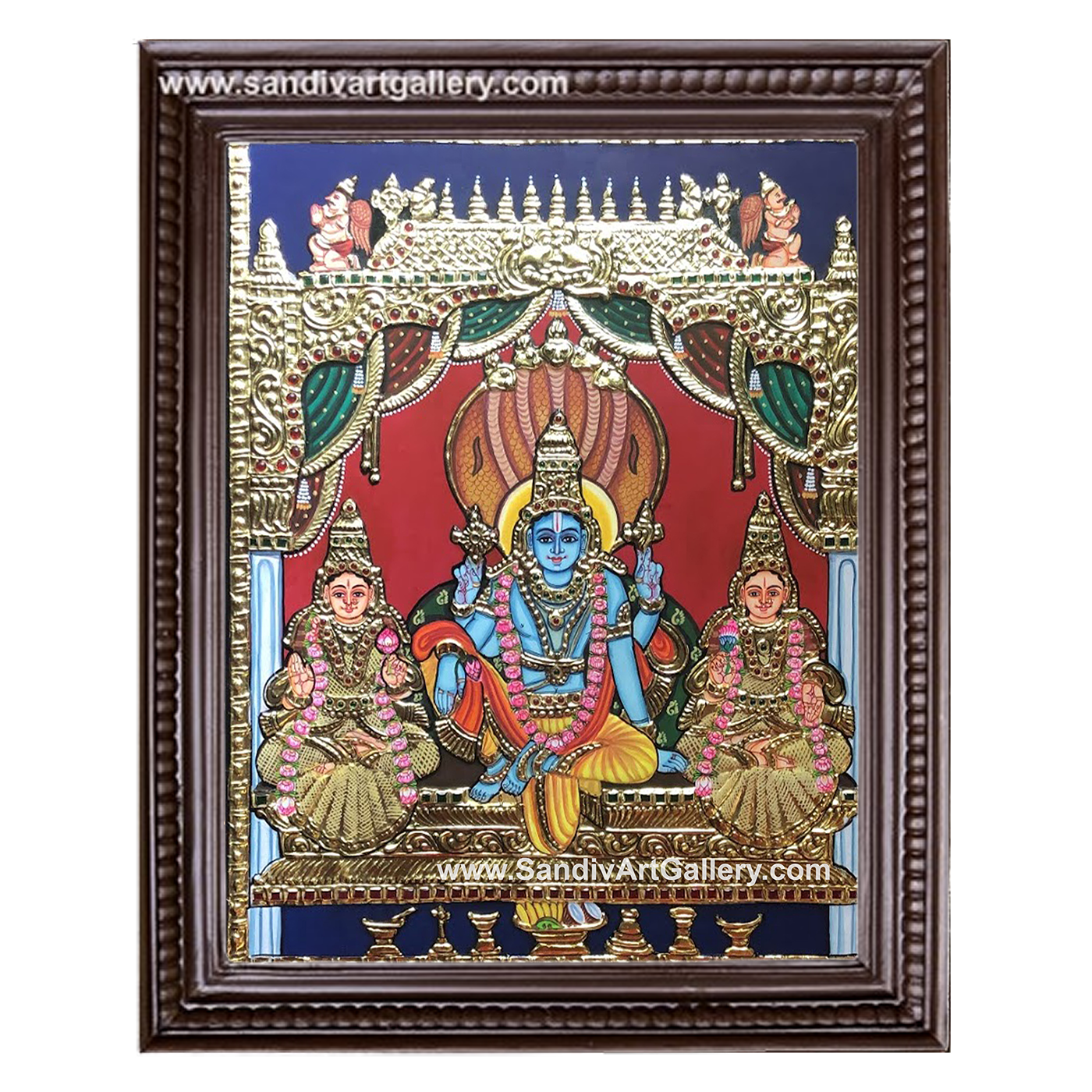 Vishnu Sreedevi Boodevi Tanjore Painting