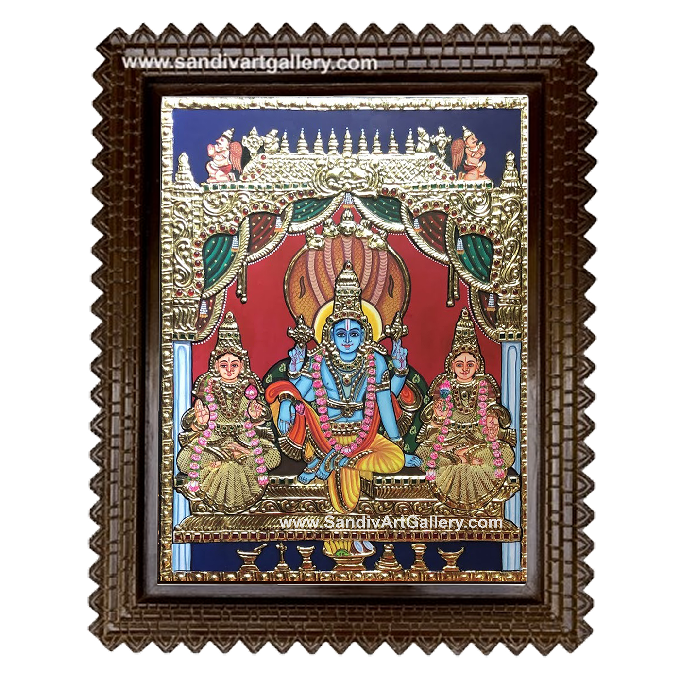 Vishnu Sreedevi Boodevi Tanjore Painting