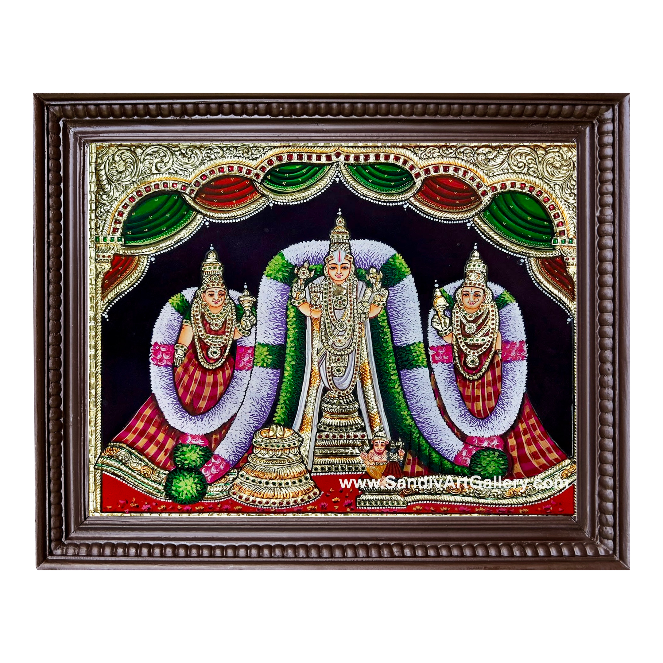 Maha Vishnu Sridevi Bhudevi Tanjore Painting