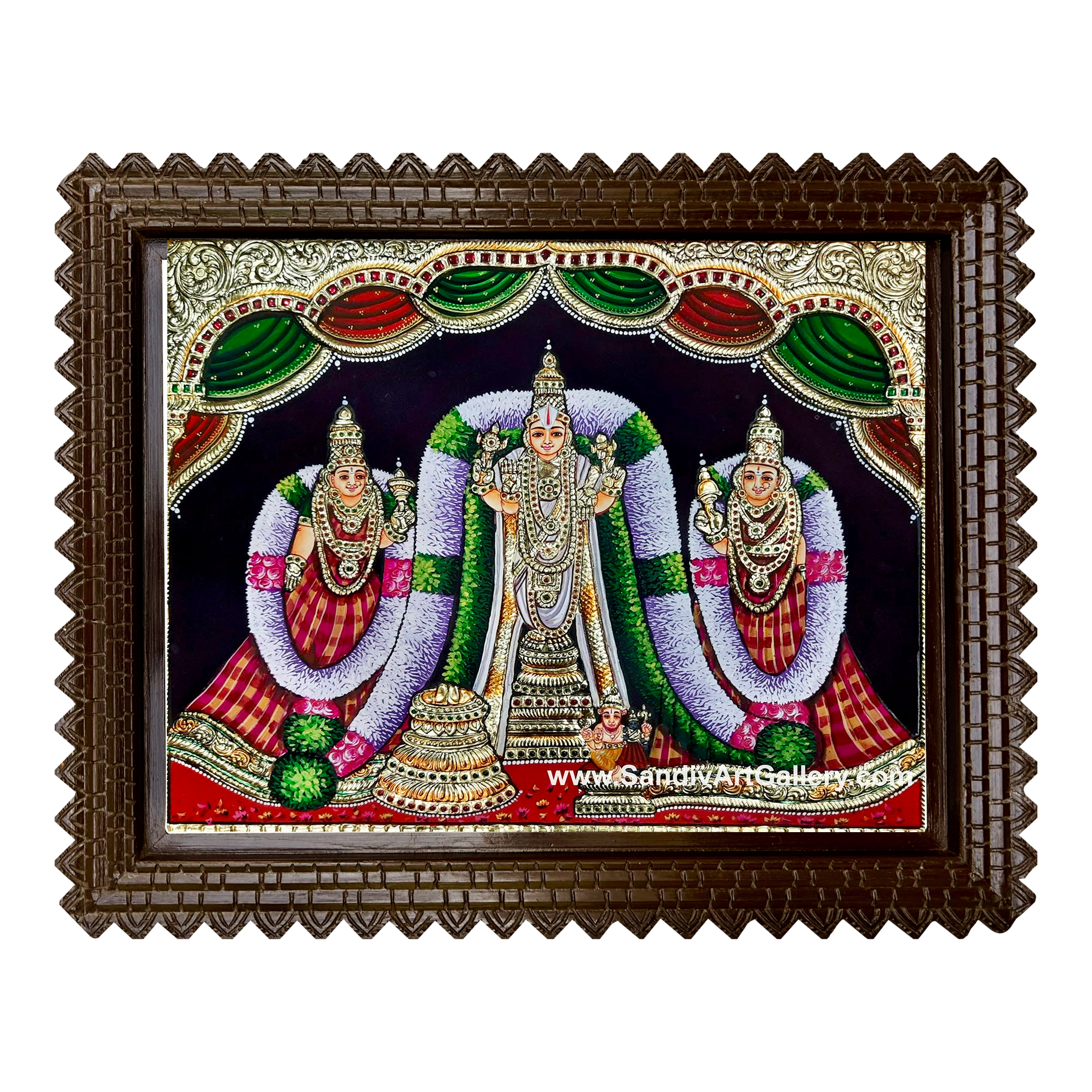 Maha Vishnu Sridevi Bhudevi Tanjore Painting