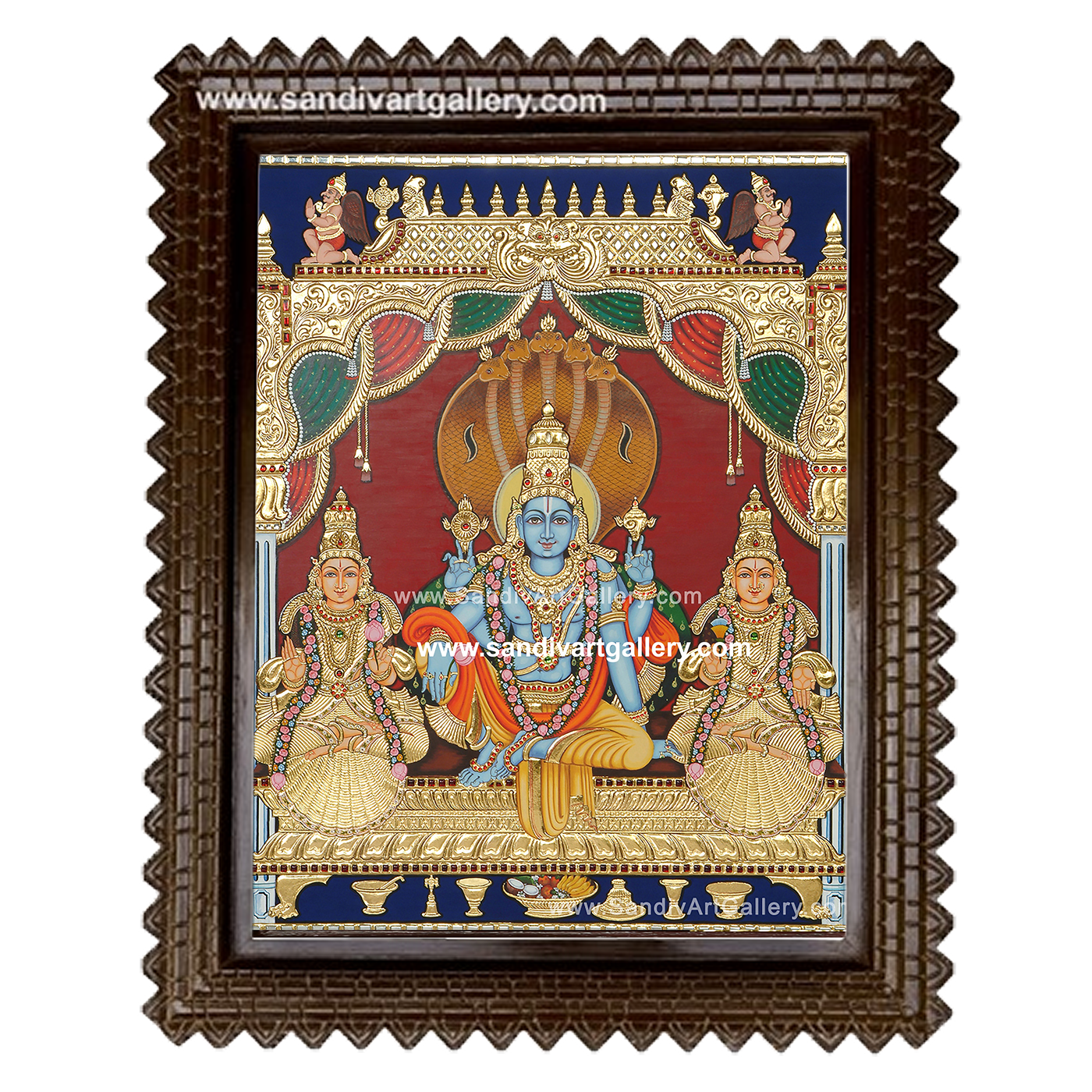 Vishnu Sri Devi Bhoo Devi Tanjore Painting 1
