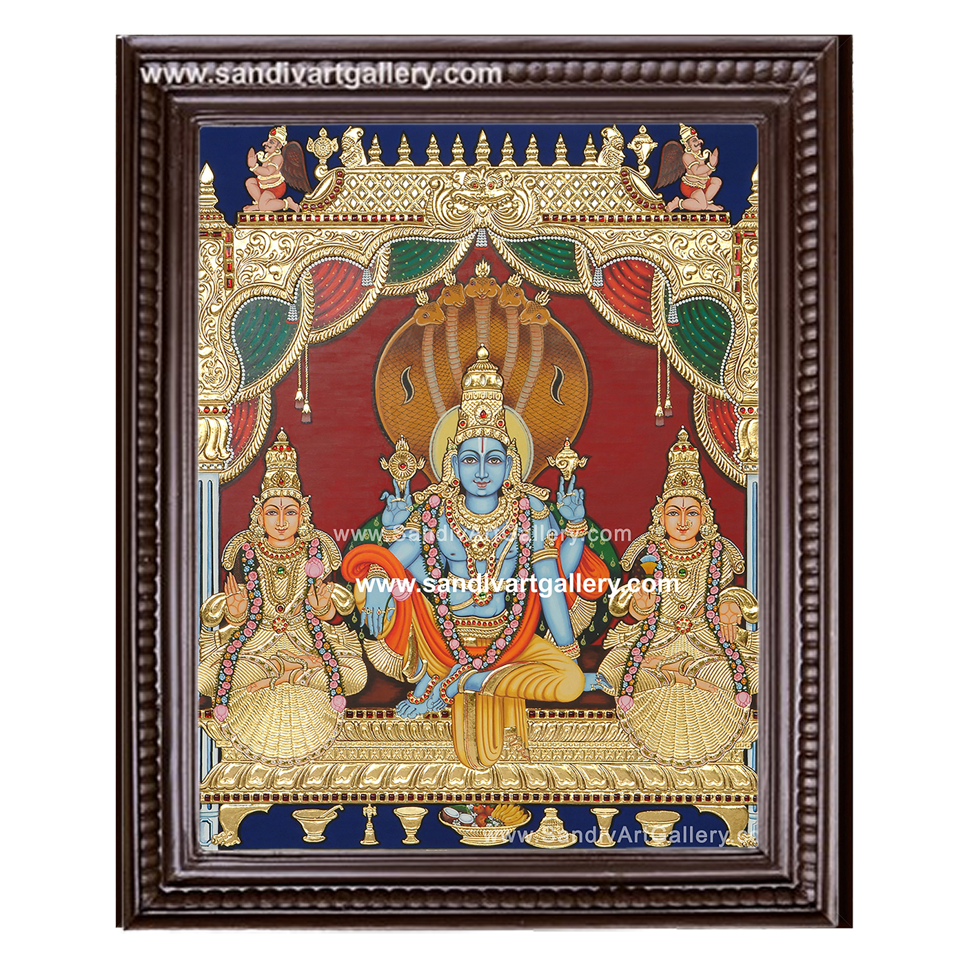 Vishnu Sri Devi Bhoo Devi Tanjore Painting 1