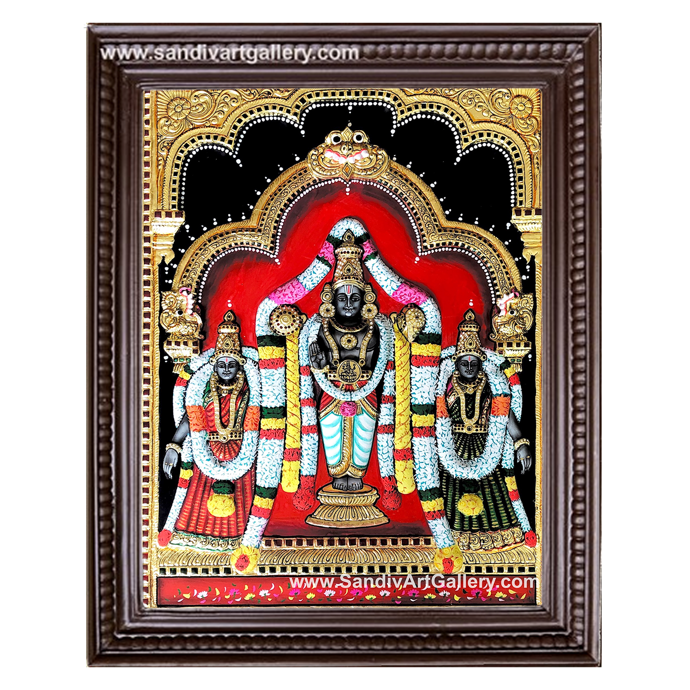 Vishnu Sri Devi Bhoo Devi 3D Embossed Tanjore Painting