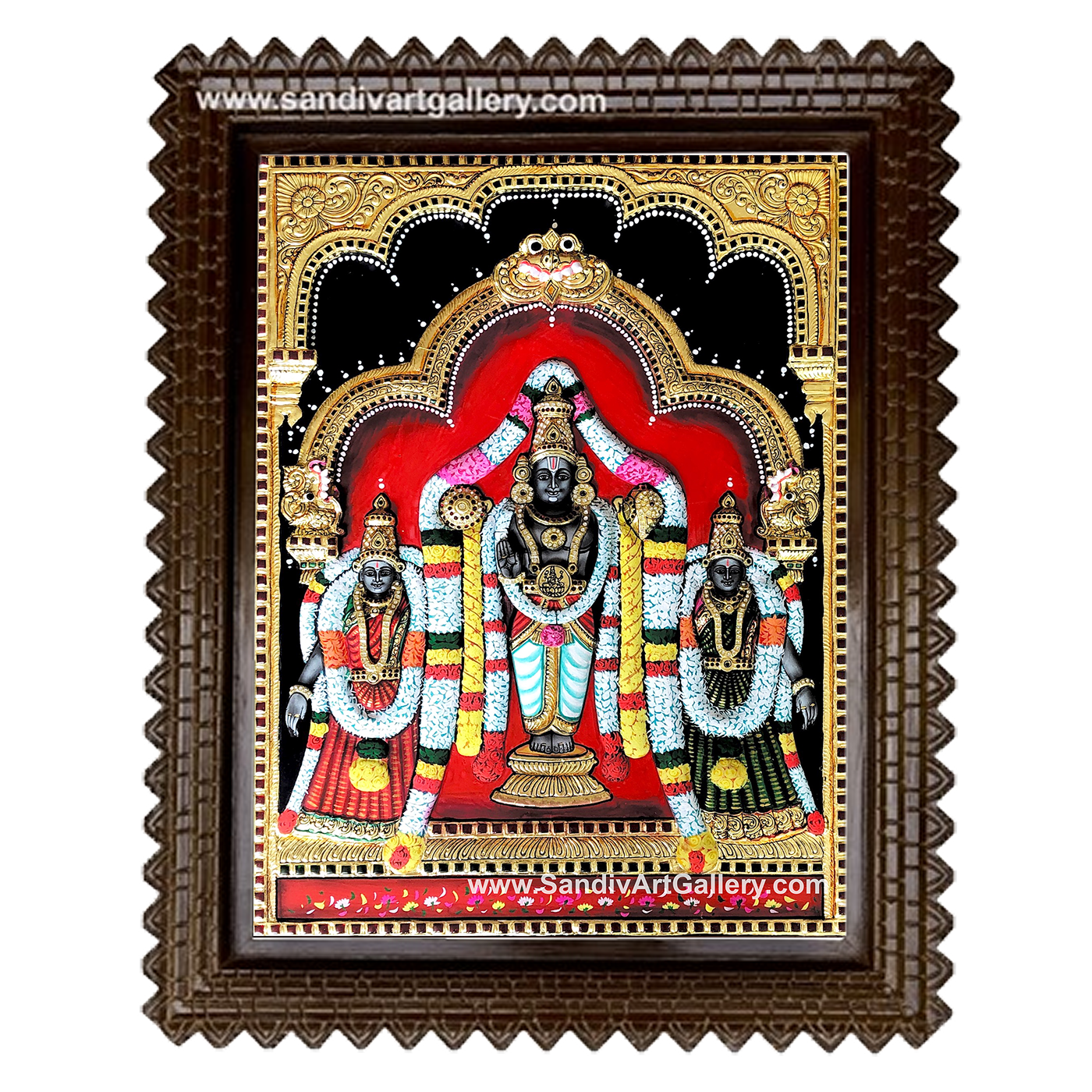 Vishnu Sri Devi Bhoo Devi 3D Embossed Tanjore Painting
