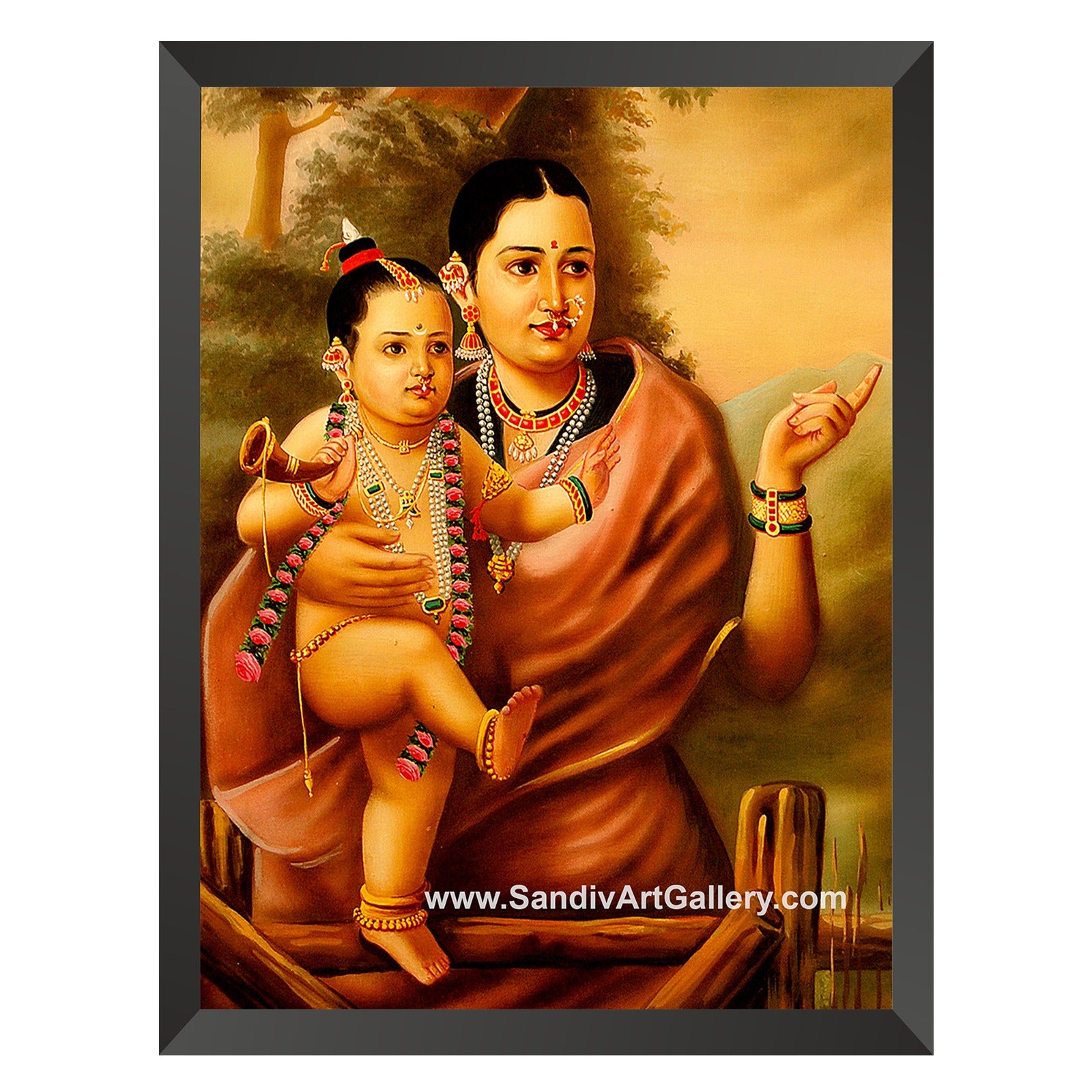 Yashoda Pointing Out to Balakrishna his Cows Raja Ravi Varma Painting