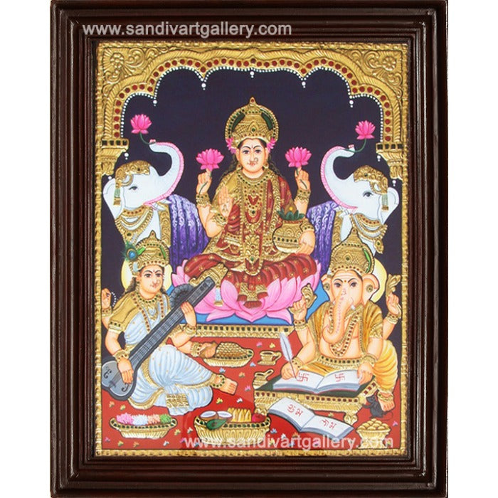 Lakshmi Saraswathi Vinayaka Tanjore Painting