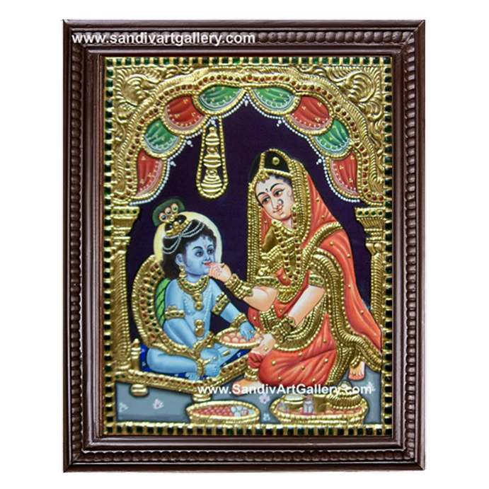 Yasodha Feeding Krishna Tanjore Painting