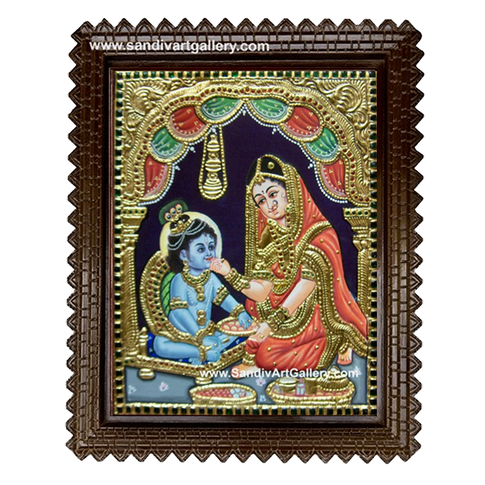 Yasodha Feeding Krishna Tanjore Painting
