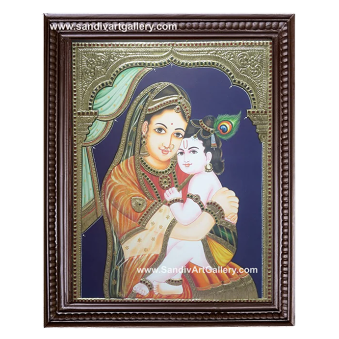 North Indian Style Yasodha Krishna Tanjore Painting
