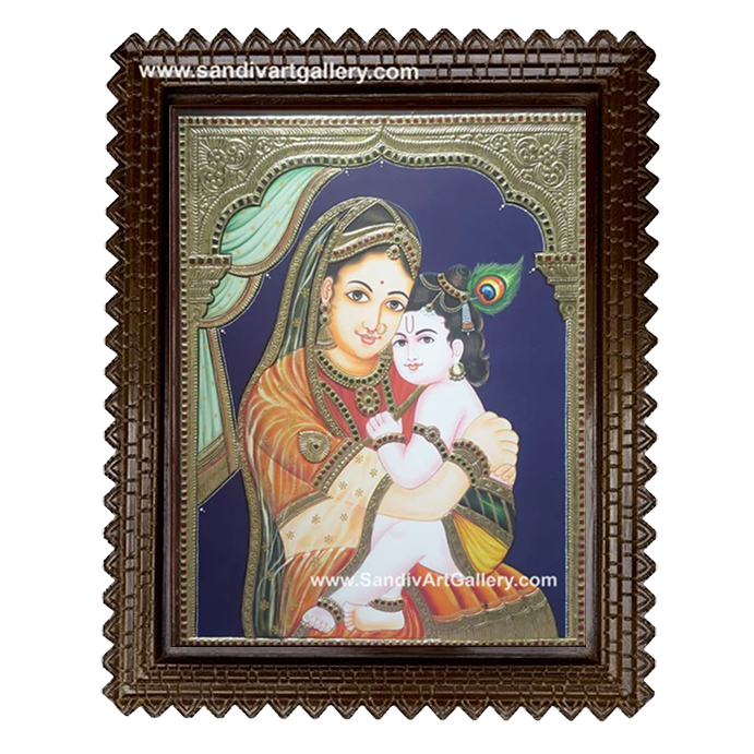 North Indian Style Yasodha Krishna Tanjore Painting