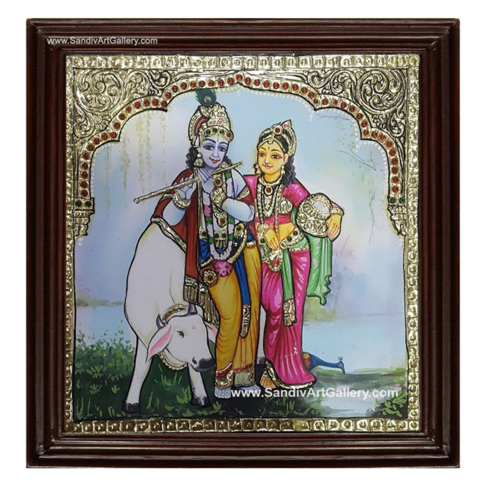 Radha Krishna with cow Tanjore Paintings1
