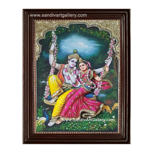 Garden Radha Krishna 3D Embossed Tanjore Painting