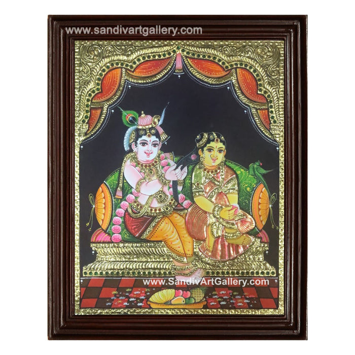 Krishna Combing Radha's Hair Tanjore Painting