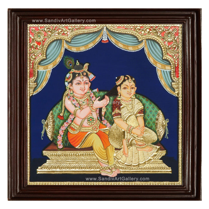Krishna Combing Radha's Hair Tanjore Painting1