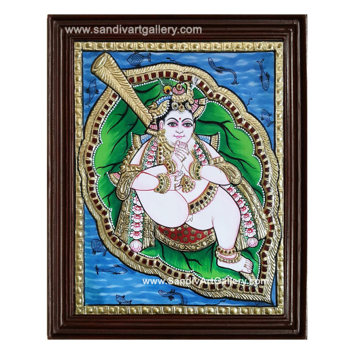 Krishna on a Swing Tanjore Painting 2