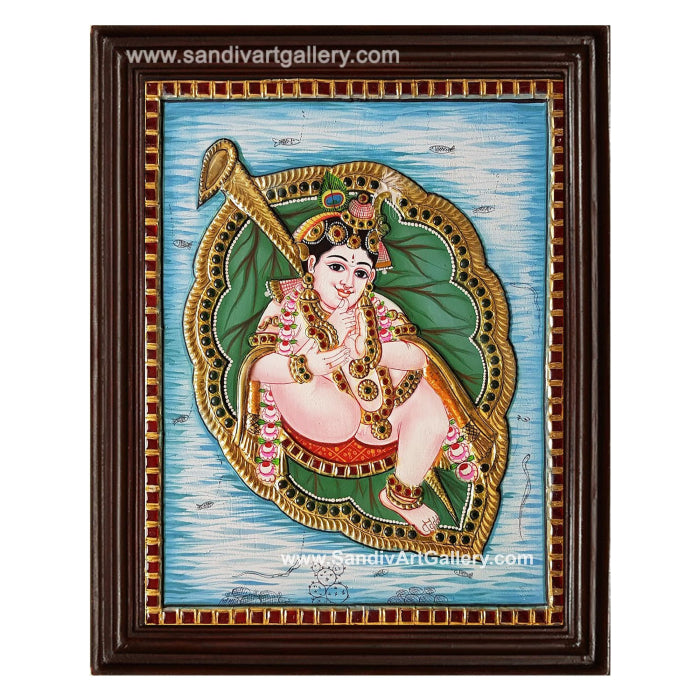 Krishna on Leaf Tanjore Painting 1