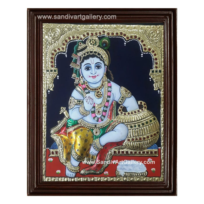 Butter Pot Krishna Tanjore Painting 1
