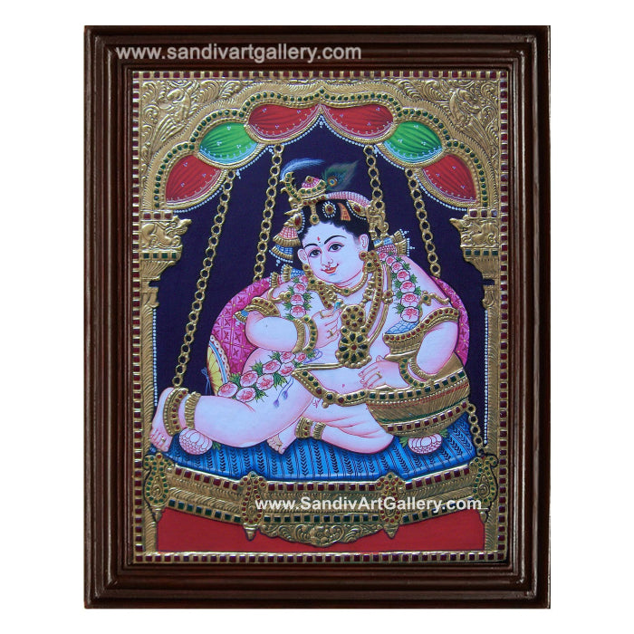 Krishna on a Swing Tanjore Painting 3