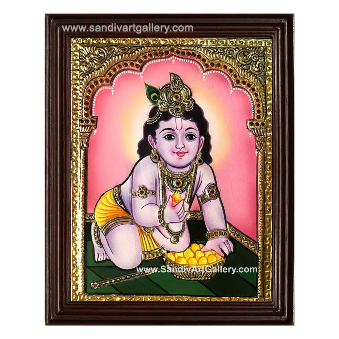 Krishna with Laddu Tanjore Painting
