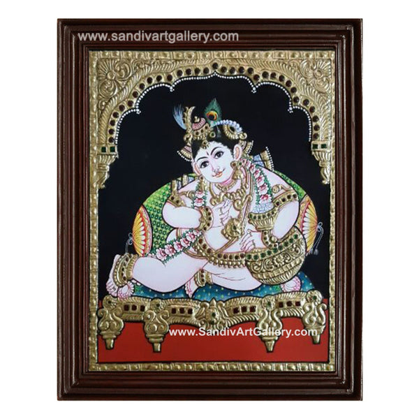 Butter Pot Krishna Tanjore Painting2