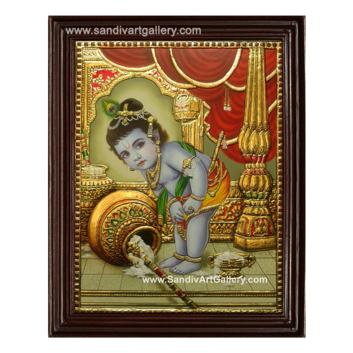 Butter Pot Krishna Tanjore Painting 3