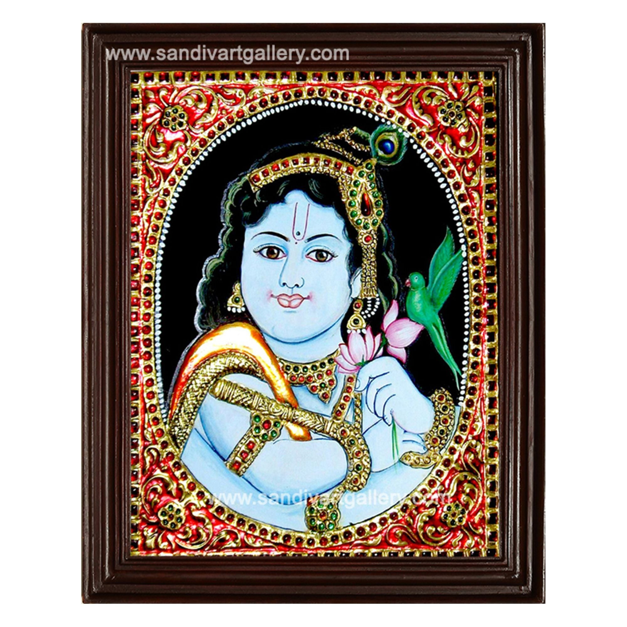 Parrot Krishna Tanjore Painting 1