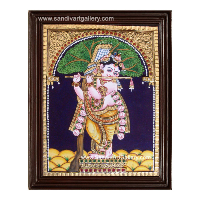 Krishna under Punnai Tree Tanjore Painting