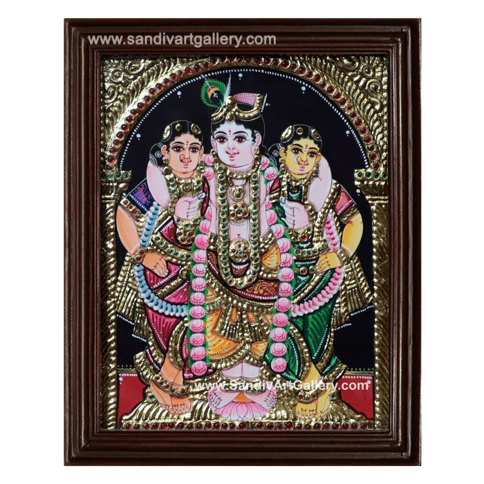 Krishna Bama Rukmani Tanjore Painting