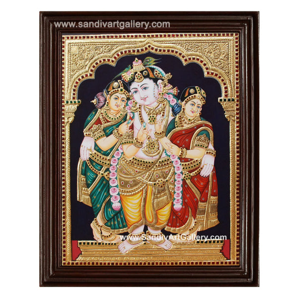 Krishna Bama Rukmani Tanjore Painting1