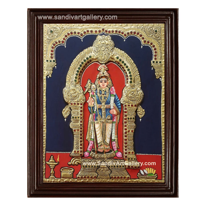 Palani Raja Alangara Murugan Semi Embossed Tanjore Painting