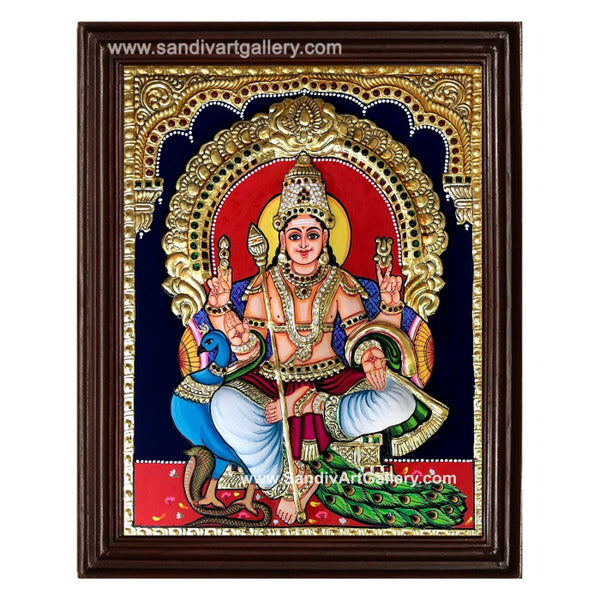 Murugan with Peacock Semi Embossed Tanjore Painting