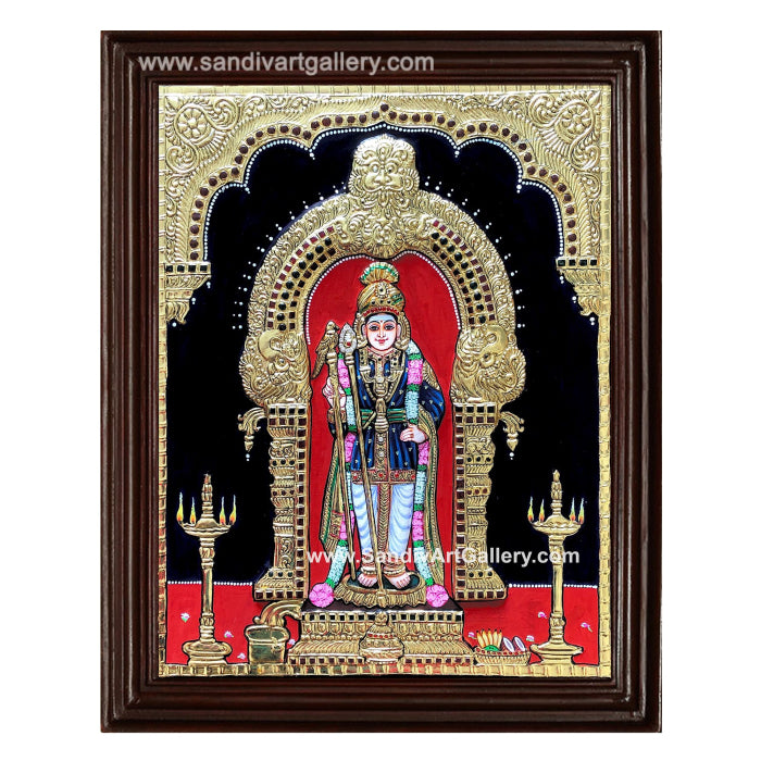 Palani Raja Alankara Murugan Semi Embossed Tanjore Painting