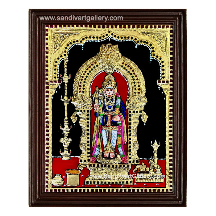 Murugan in Raja Alangaram Double Embossed Tanjore Painting