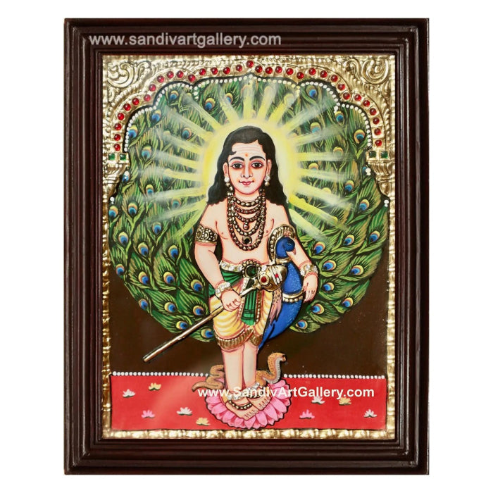 Murugan with Peacock Tanjore Painting