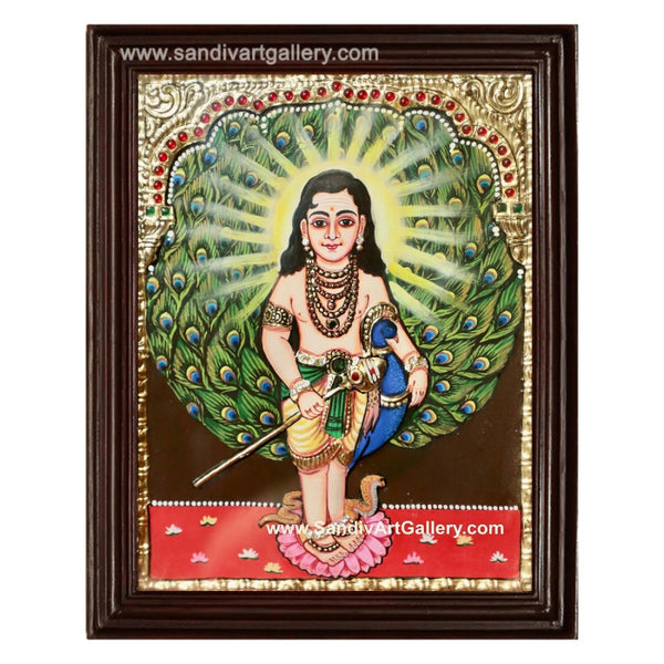 Murugan with Peacock Tanjore Painting