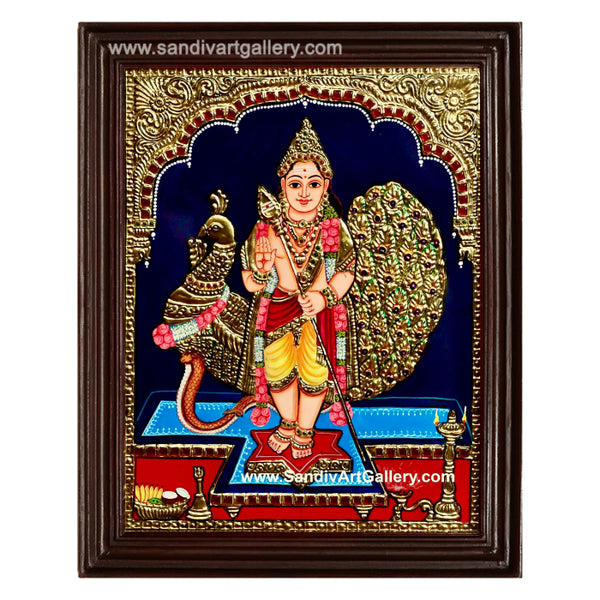 Subramanya Swamy with Peacock Tanjore Painting