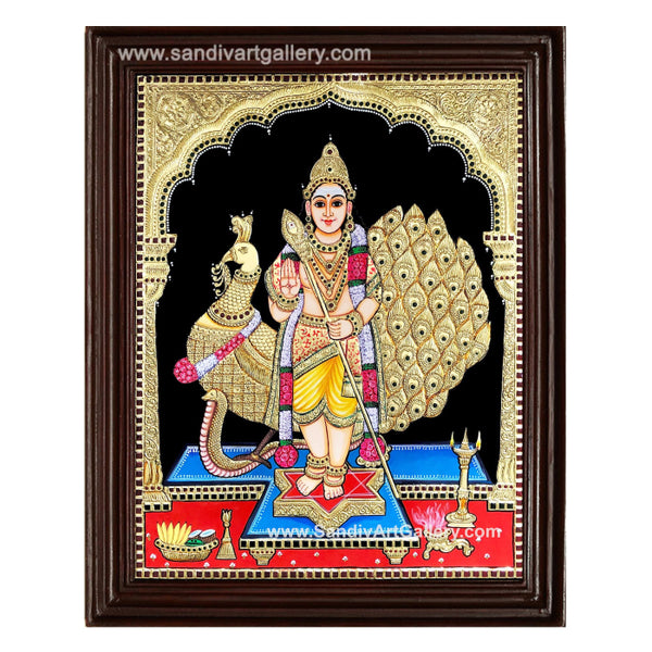 Murugan with Peacock Tanjore Painting 1