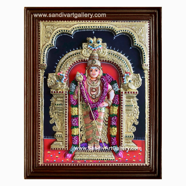 Murugan 3D Embossed Tanjore Painting with Special Garland Work